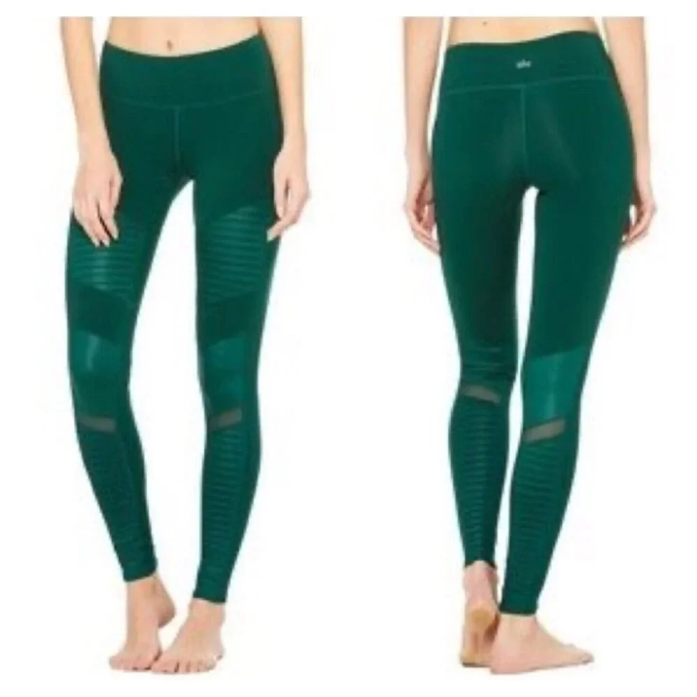 Alo Womens Green Pull On Moto Leggings Skinny Leg Elastic‎ Waist Size S